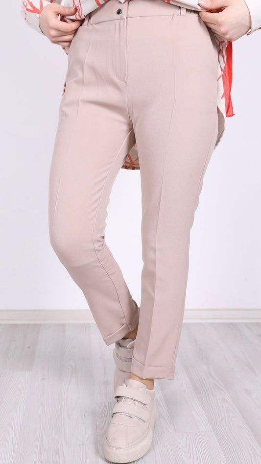 Double Paça Klasik Pantolon Bej