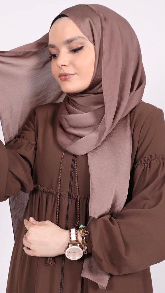 Ruffle Detailed Abaya Brown