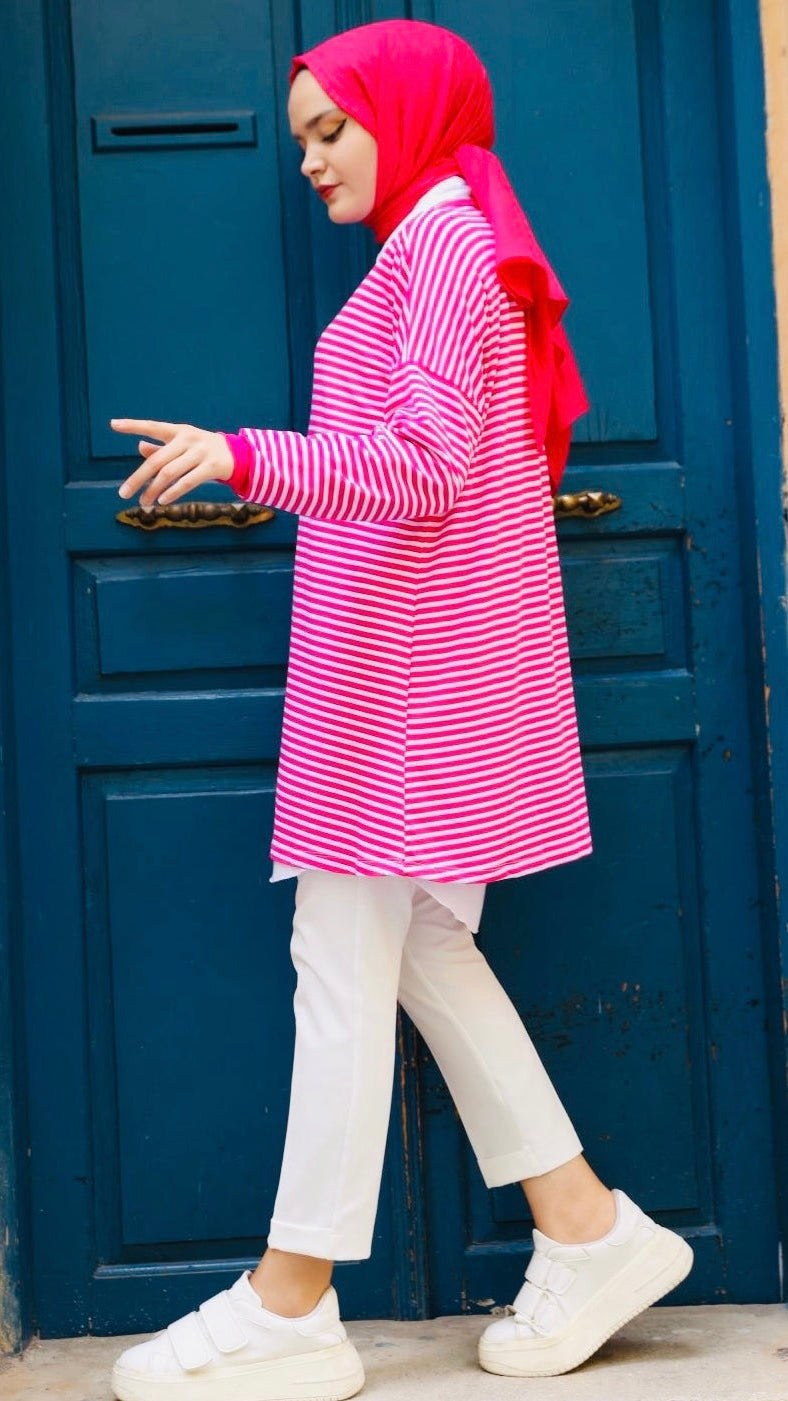 Plain Striped Sweat Pink