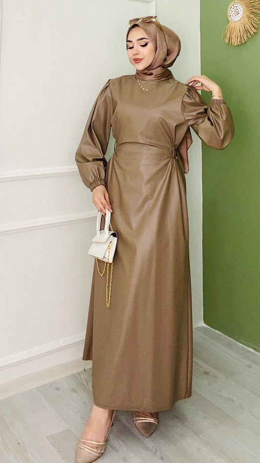 Strap Leather Dress Brown