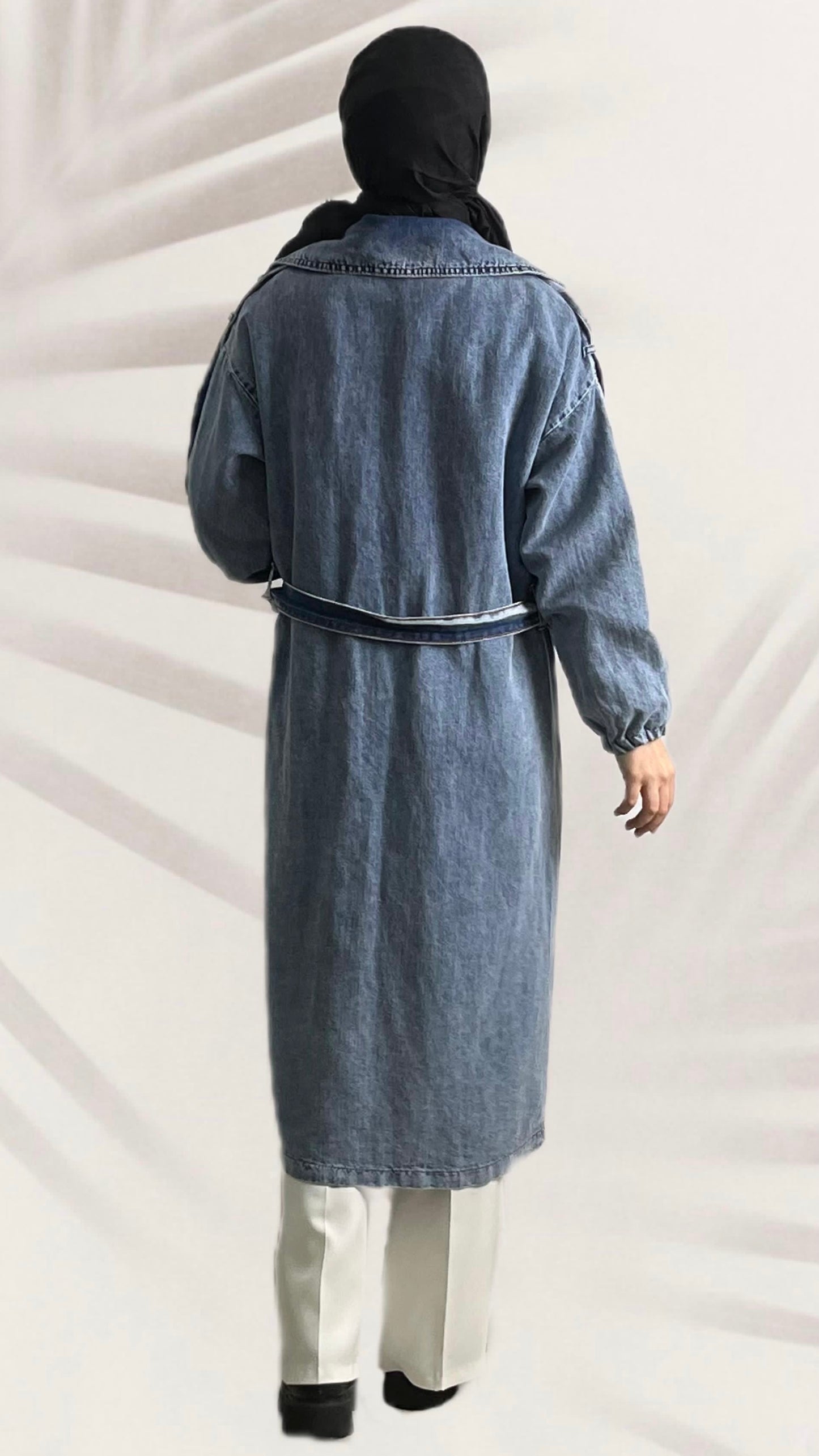 Apeletli Yaka Taşlı Kot Kap Mavi