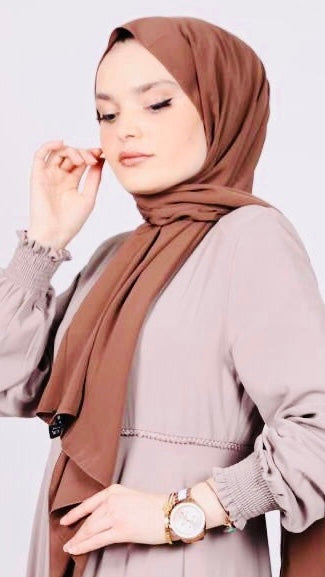 Guipure Detailed Abaya Beige