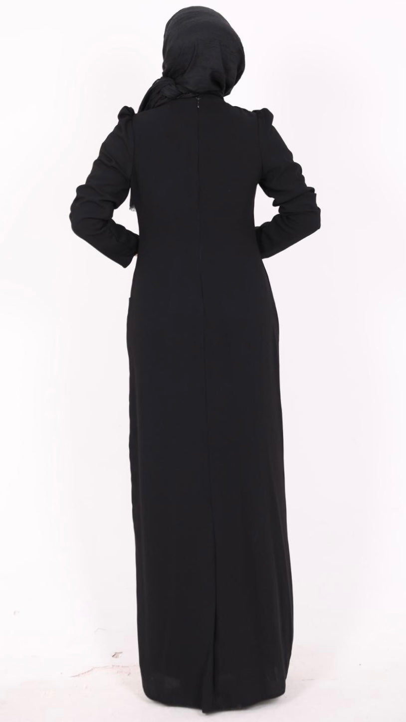 Nursema Model Yaprak Desenli Abiye Siyah