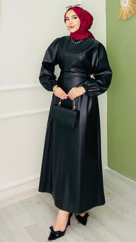 Strap Leather Dress Black