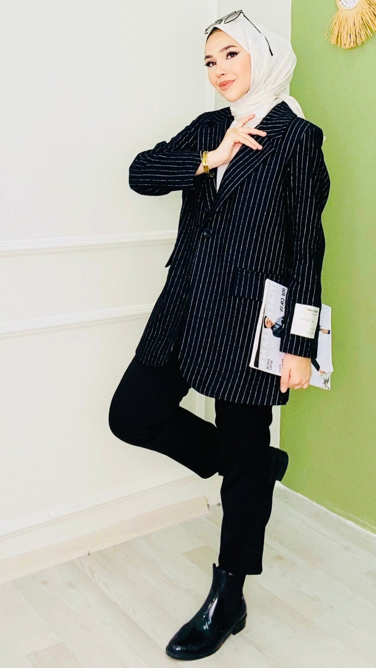 Çizgili Blazer Ceket Siyah