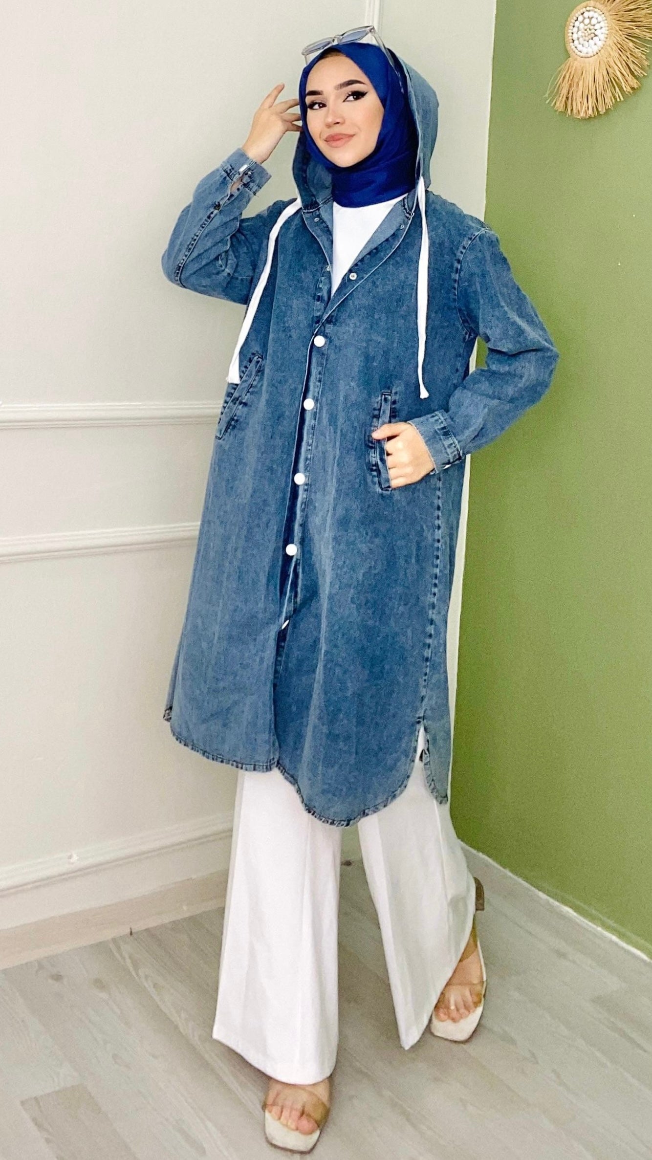 Hooded Denim Cap Blue