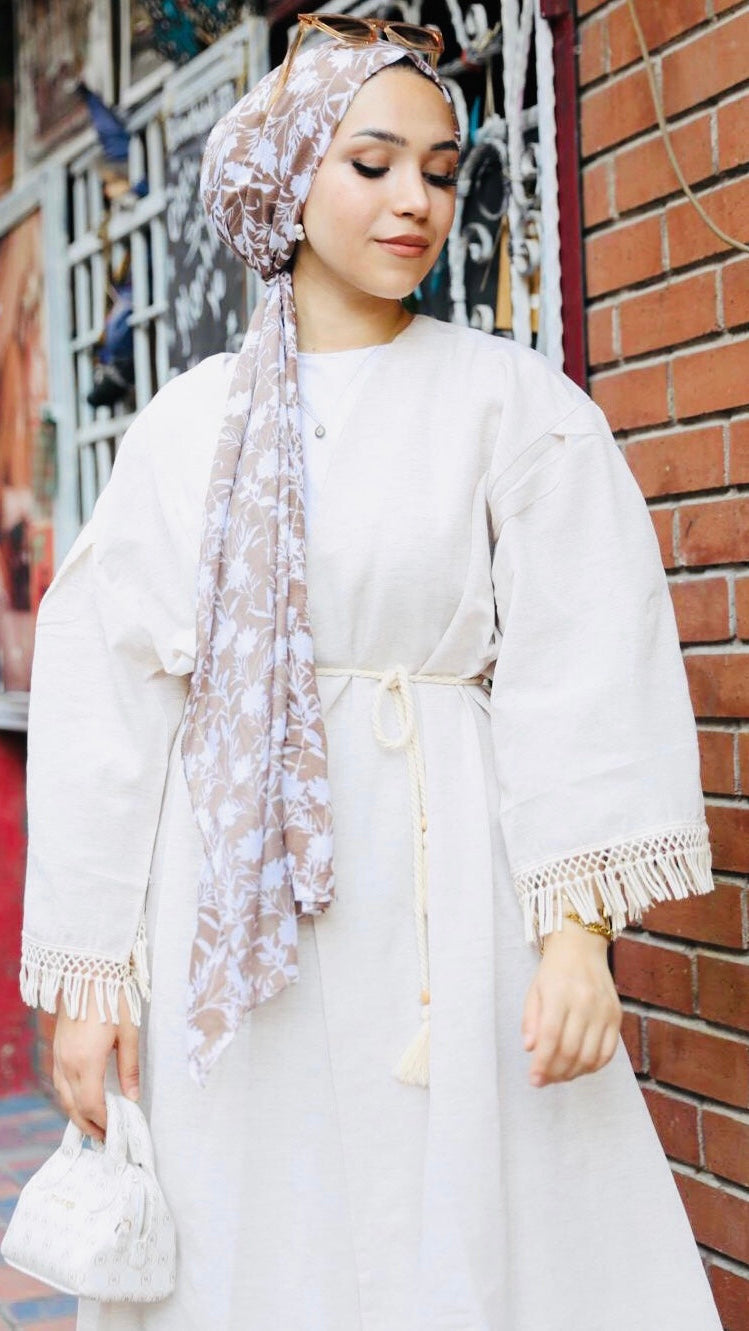 Kolları Püskül Detaylı Kimono Takım Bej