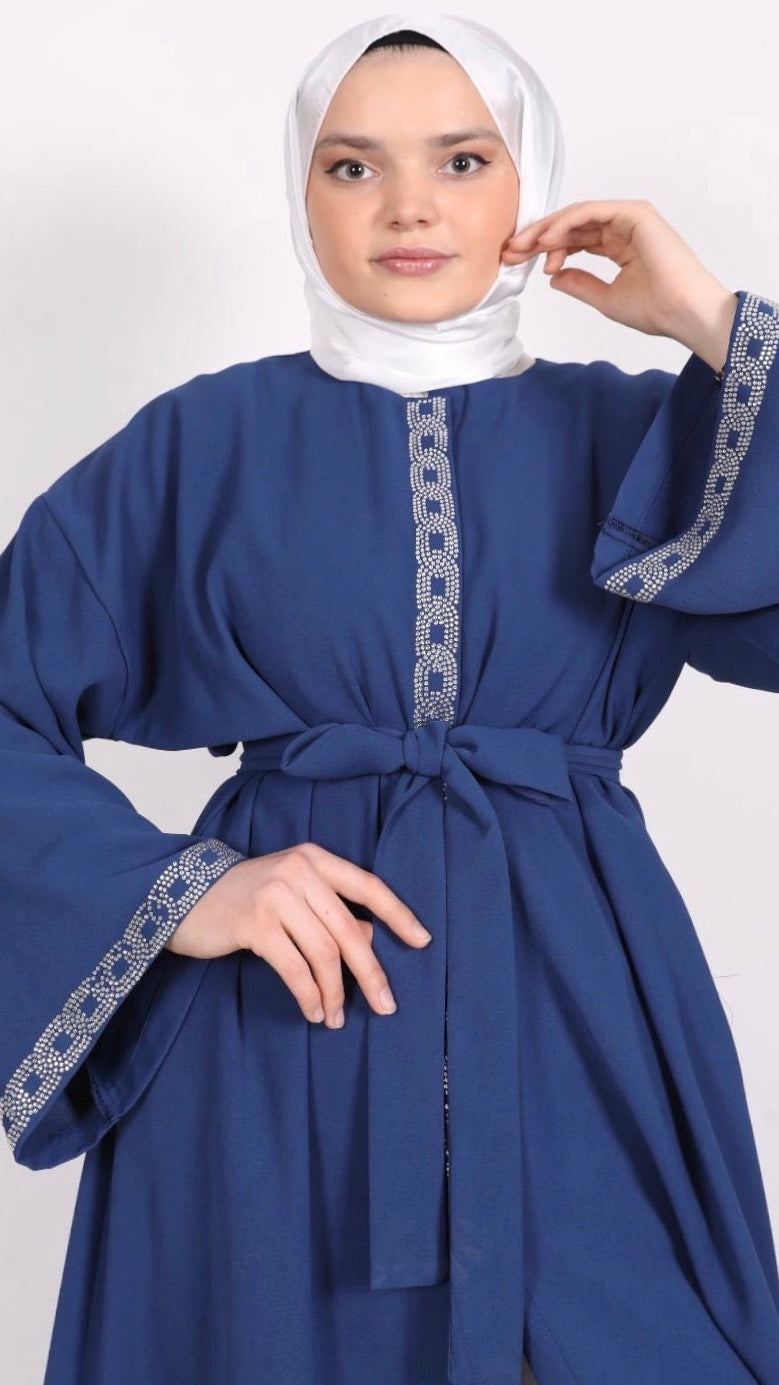 Taş İşlemeli Abaya Mavi