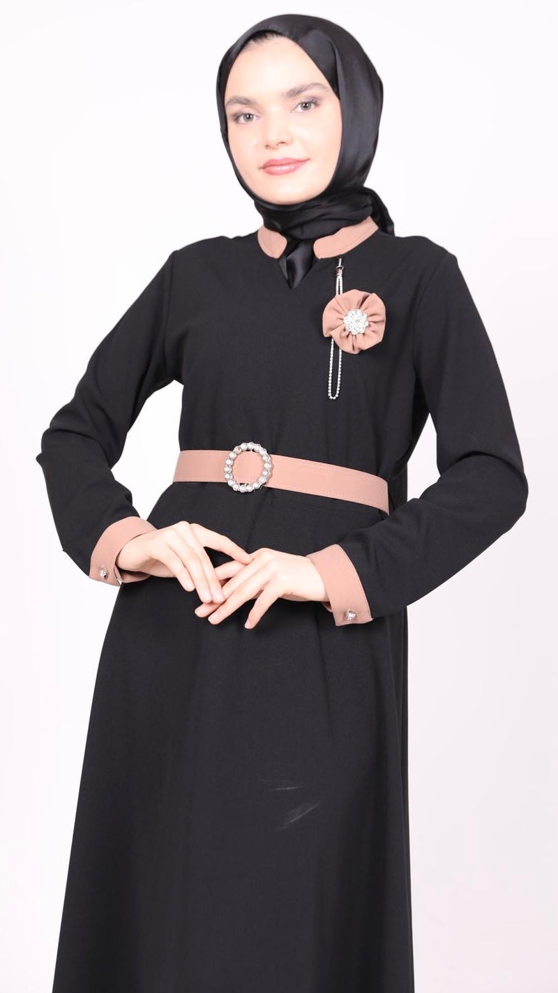 Rose Bronze Belted Dress Black