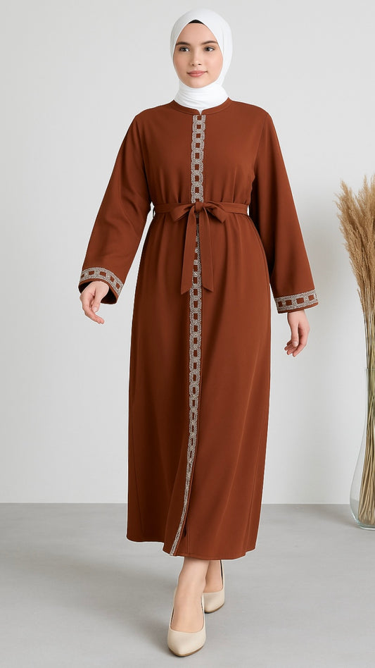 Taş İşlemeli Abaya Kahve