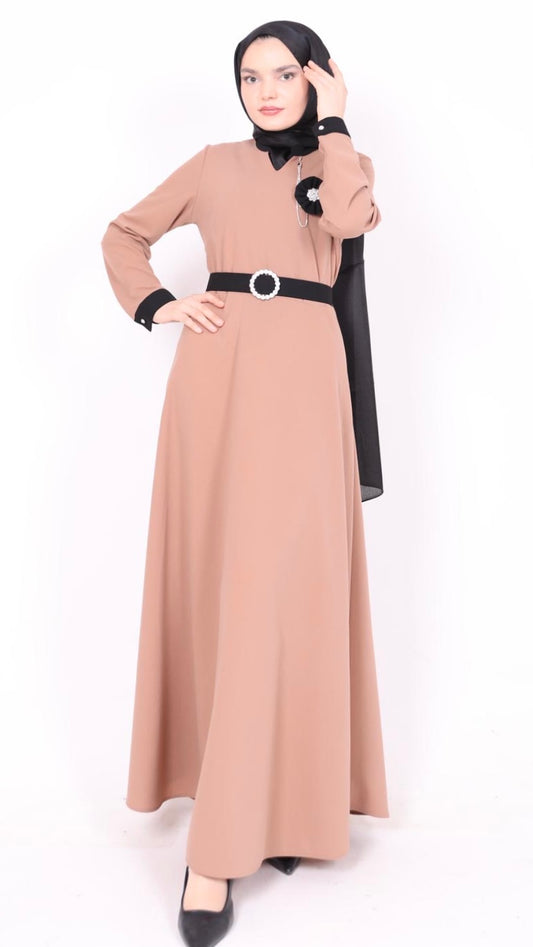 Rose Bronze Belted Dress Camel