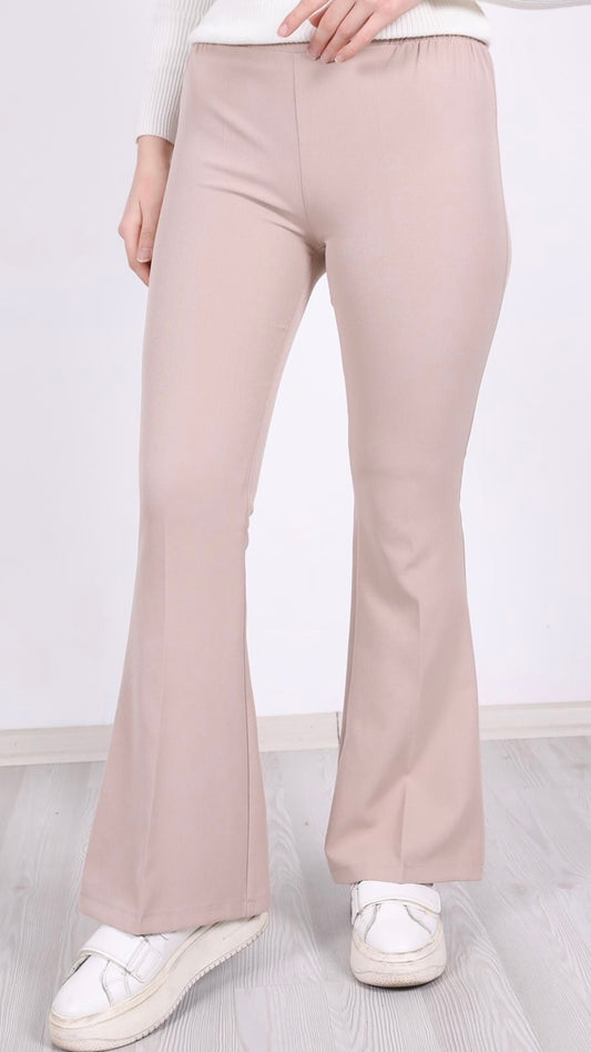 Beli Lastikli İspanyol Paça Pantolon Bej