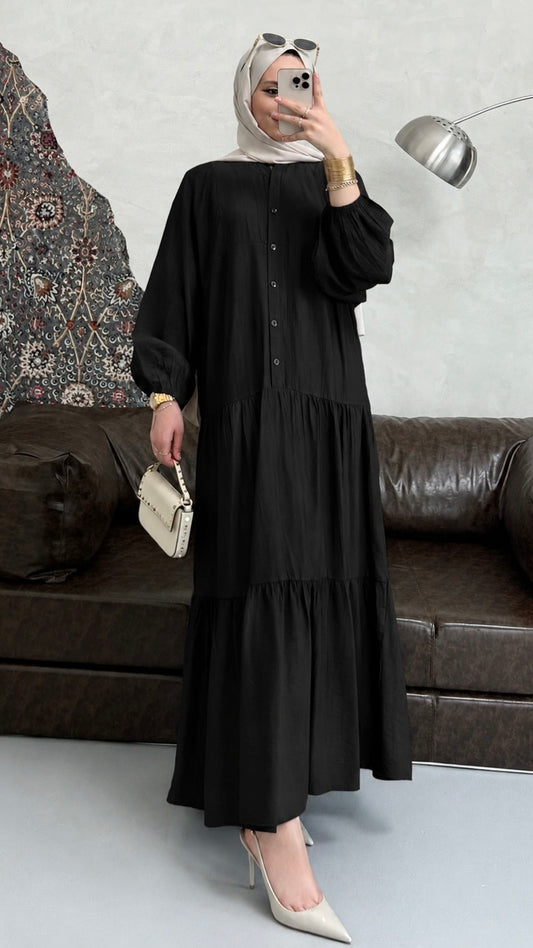 Önü Düğmeli Salaş Model Elbise Siyah