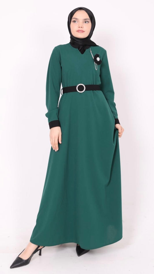 Rose Bronze Belted Dress Green