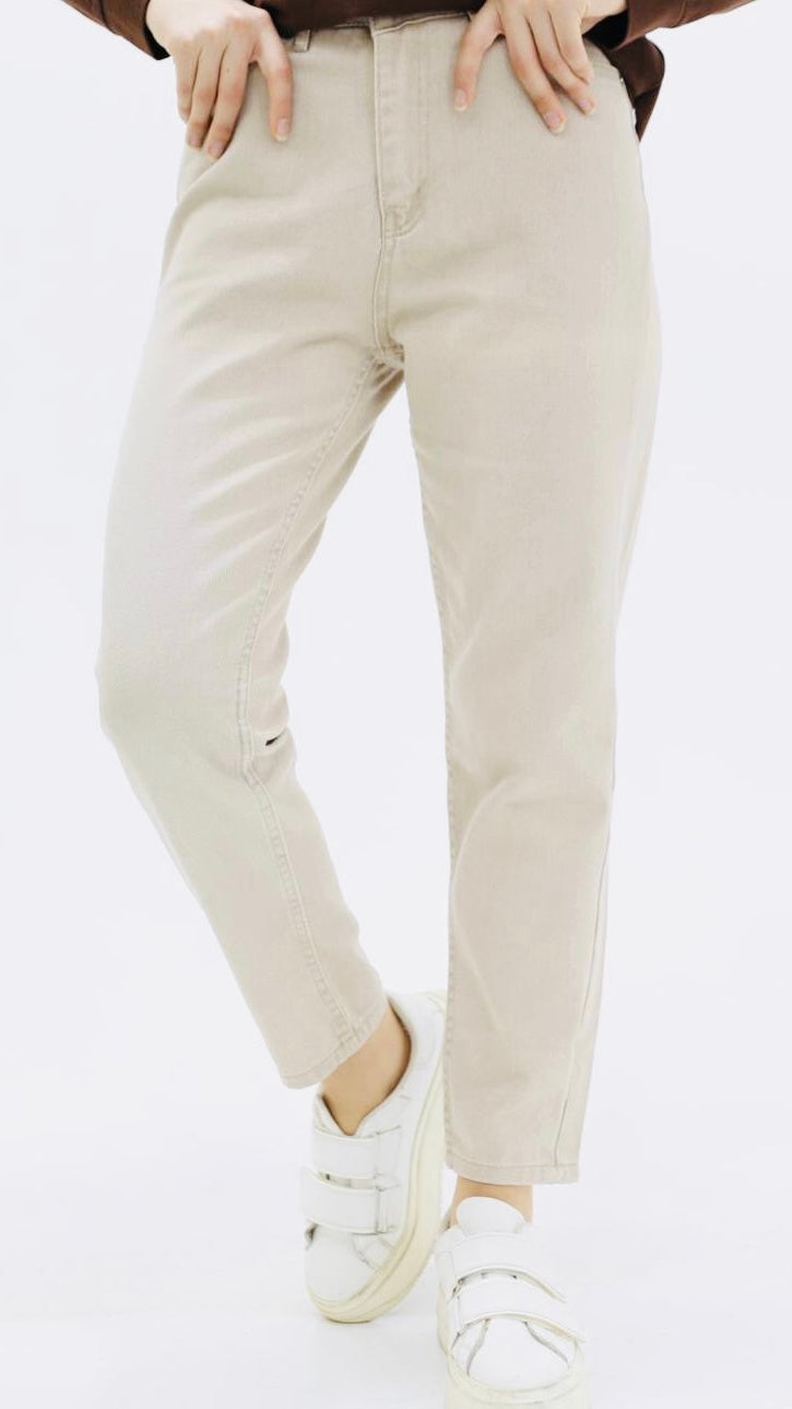Boyfriend Düz Pantolon Bej