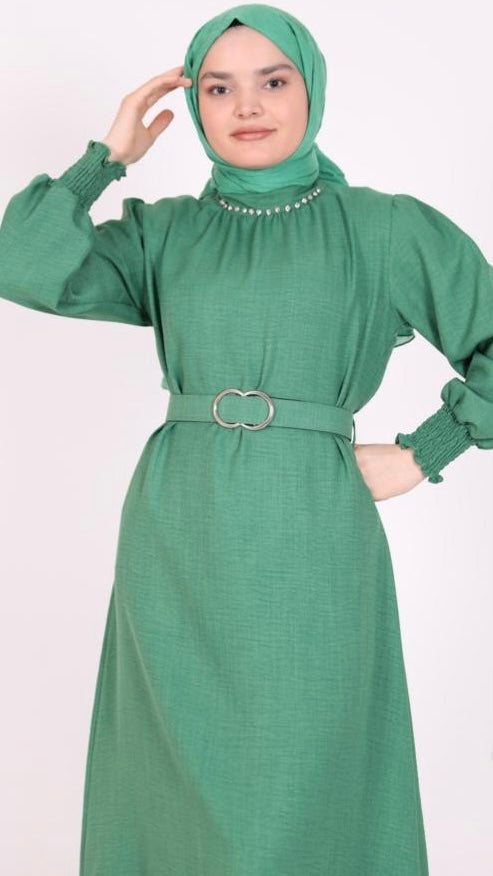 Stoned Belted Dress Green