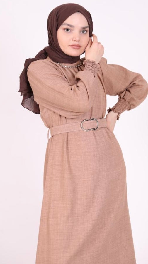 Stoned Belted Dress Camel
