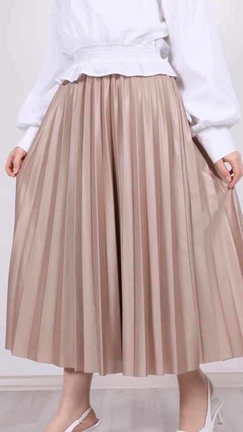 Leather Look Pleated Skirt Mink
