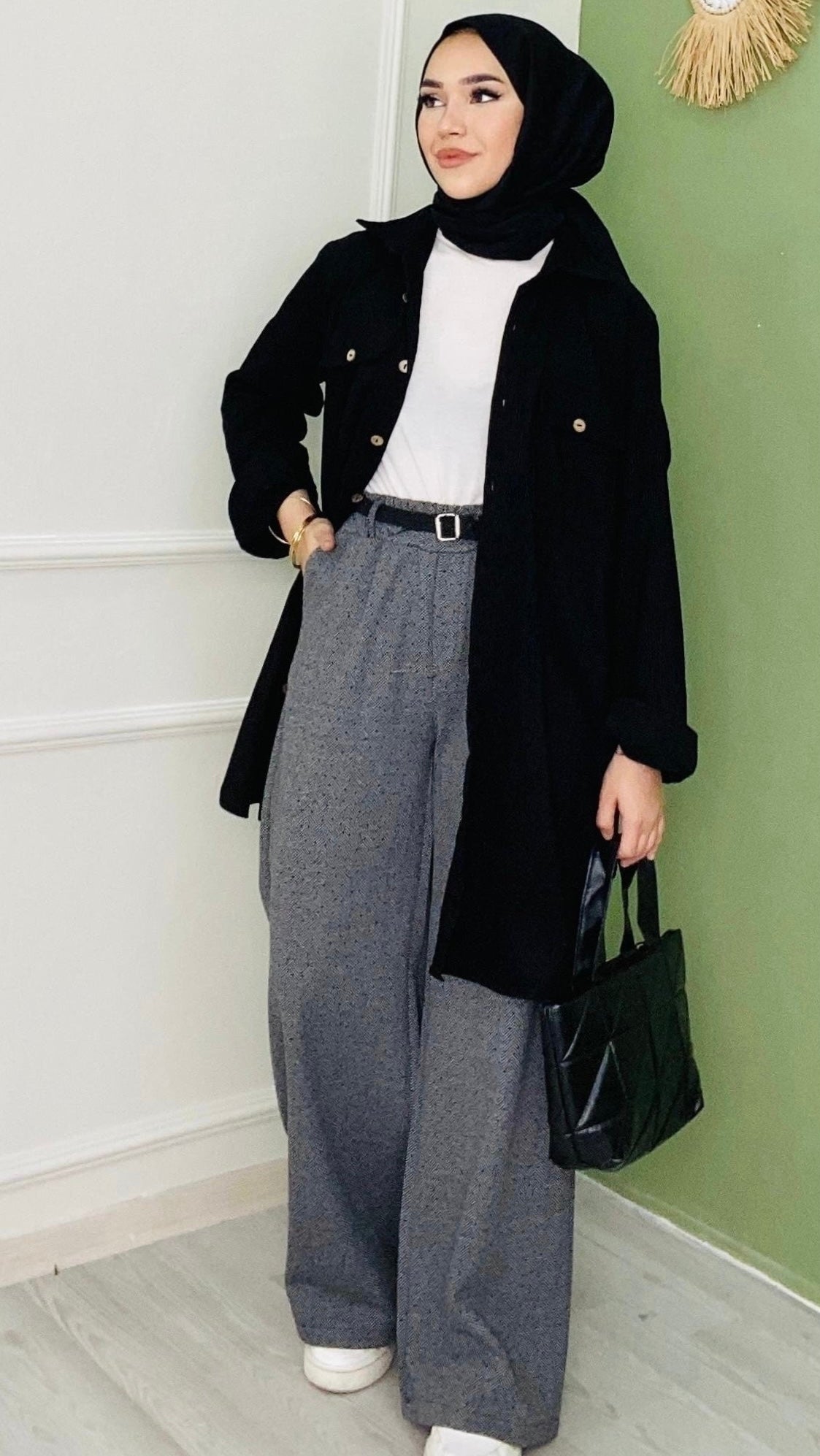 Kemerli Kaşe Pantolon Siyah