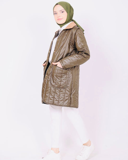 Collared Short Quilted Coat Green