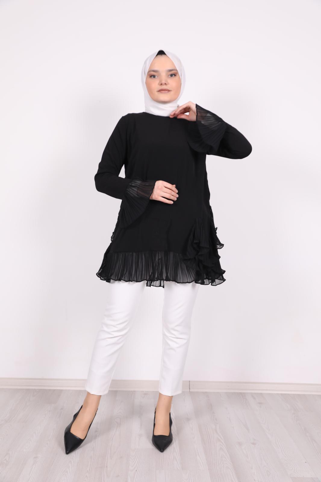 Pleated Hem Tunic Black