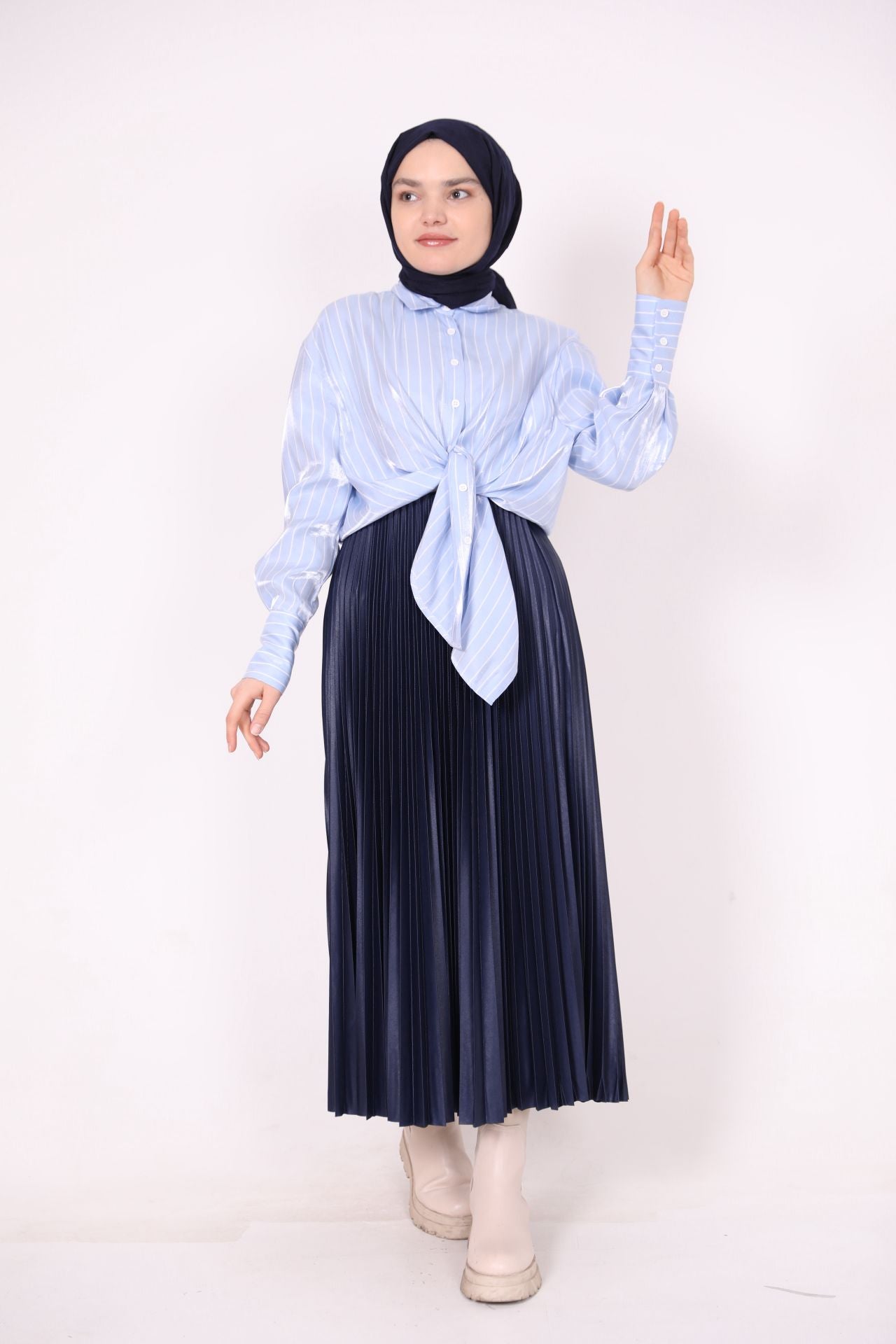 Striped Satin Shirt Blue