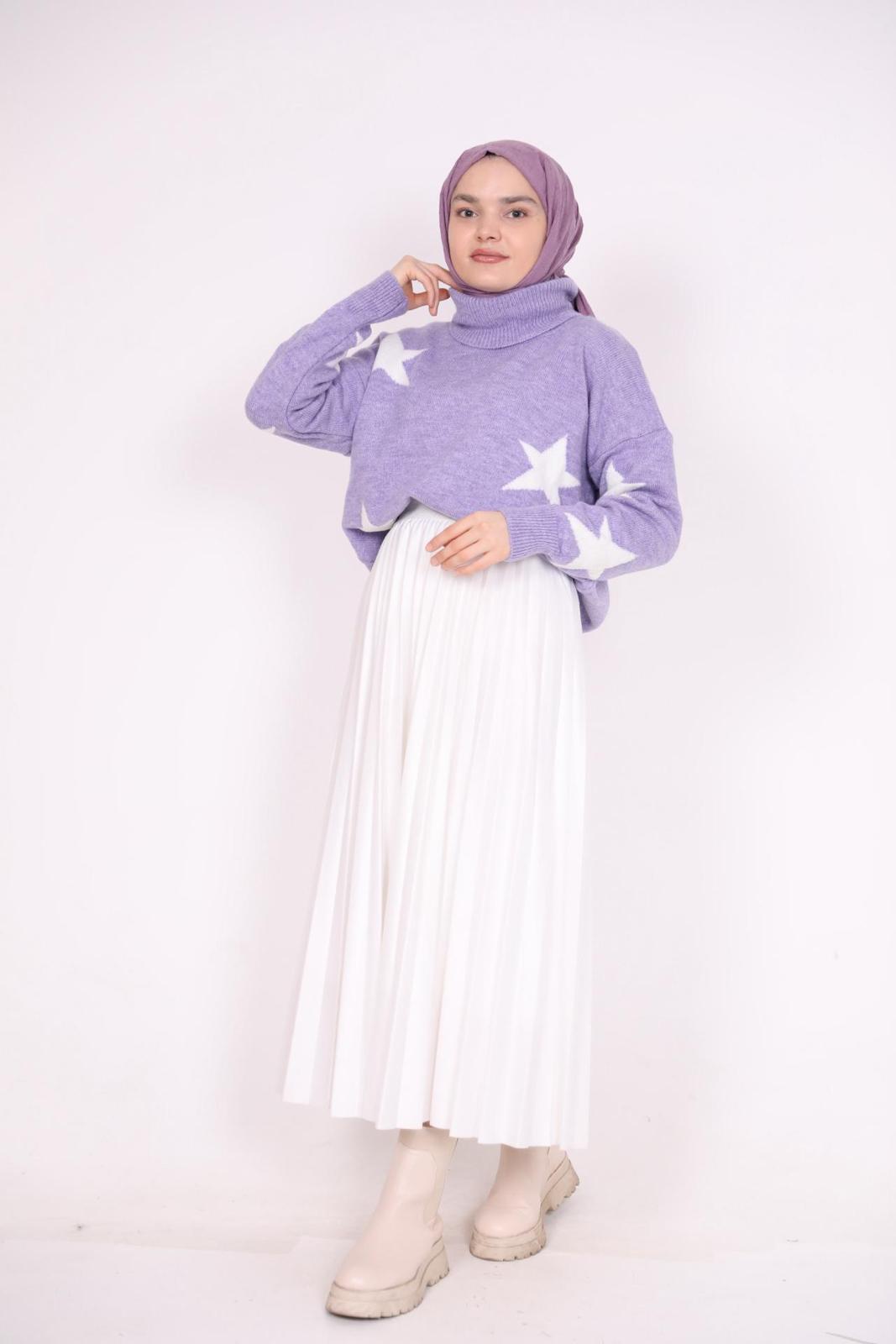 Turtleneck Star Patterned Sweater Lilac