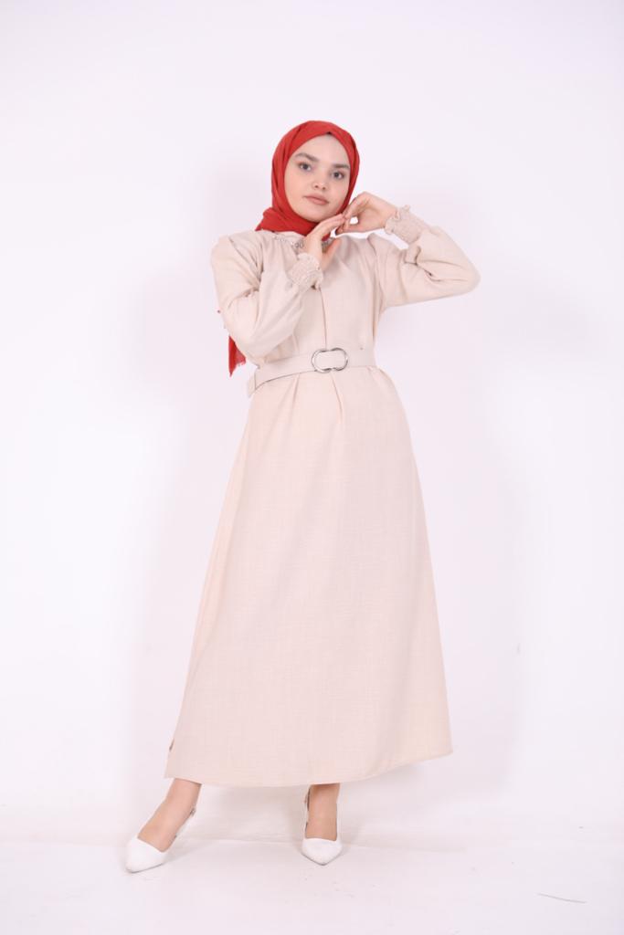 Stoned Belted Dress Beige