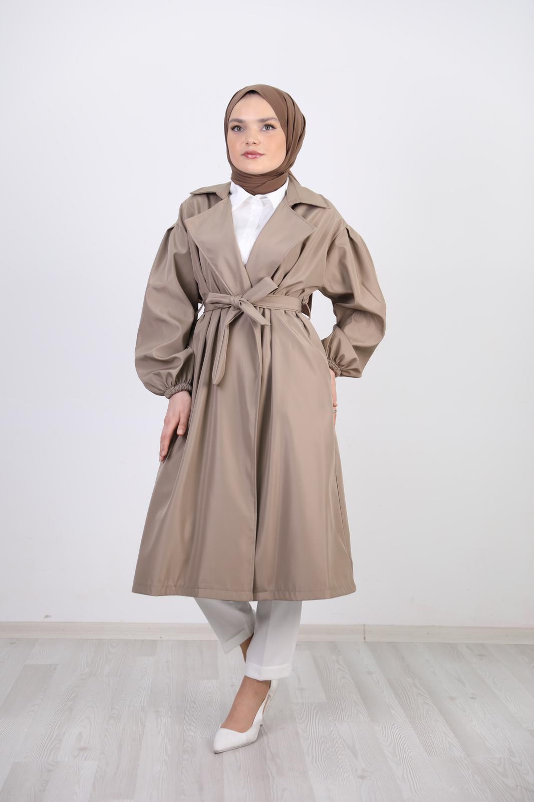 Balloon Sleeve Belted Trench Mink