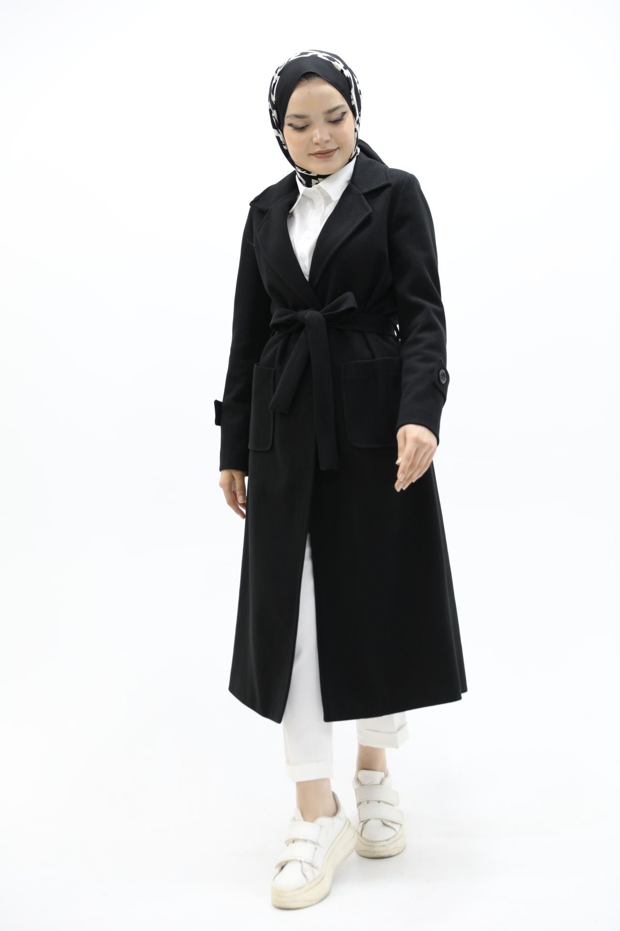 Pocketed Cashmere Coat Black
