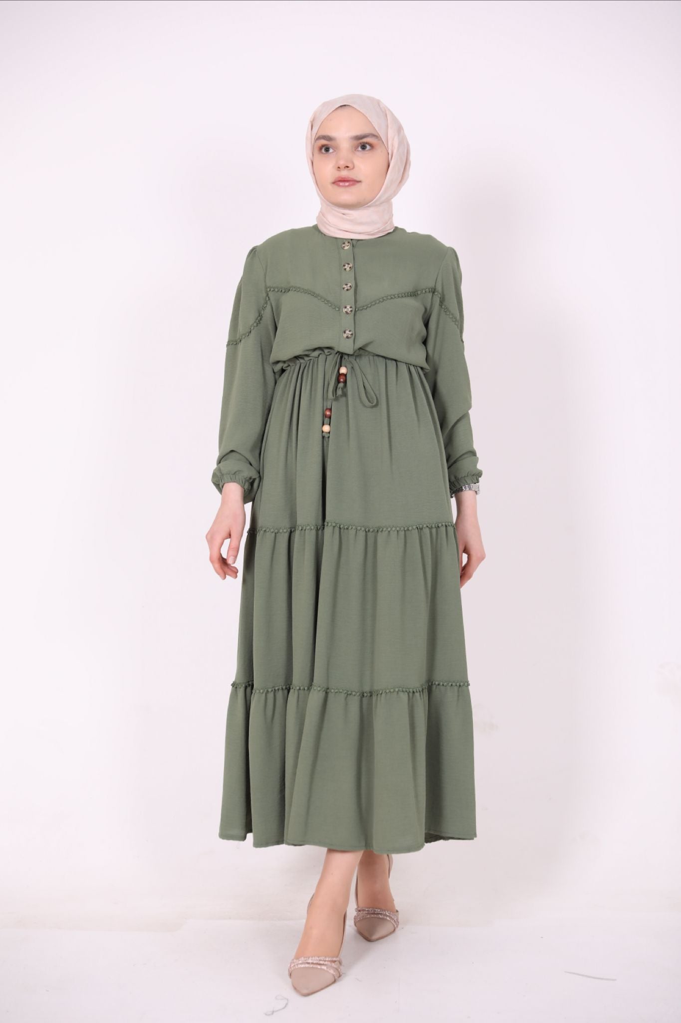 Belted Laced Dress Green
