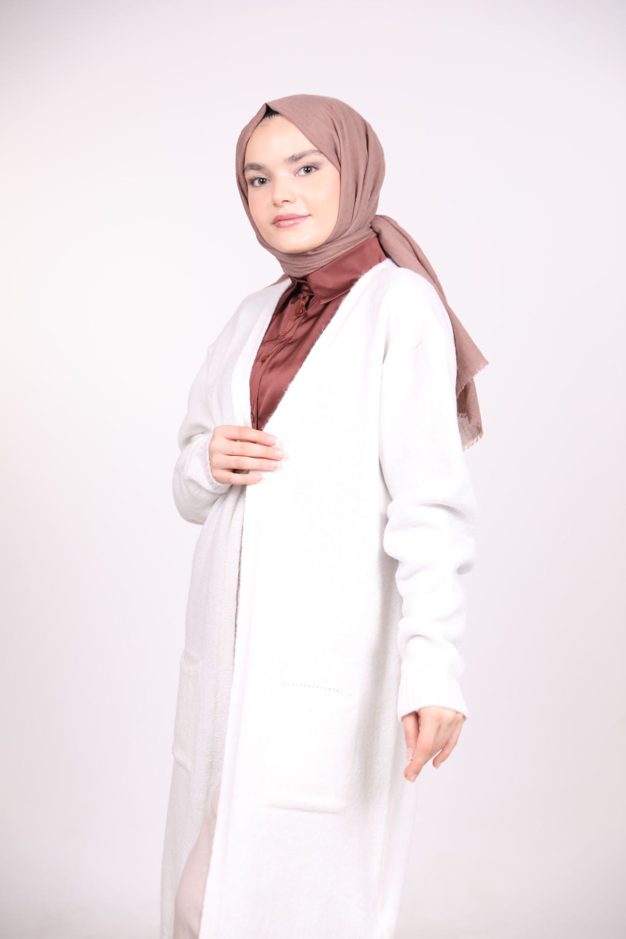 Long Cardigan with Pockets White