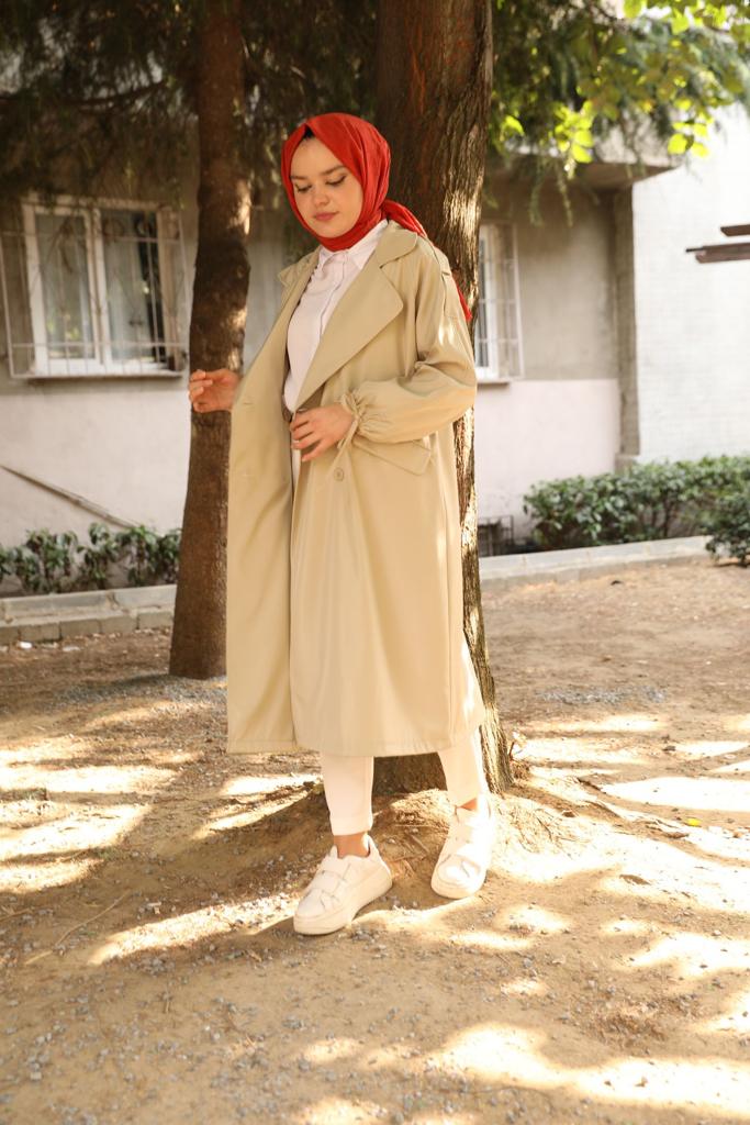 Oversize Trench with Tied Sleeves Beige