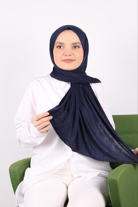 Plain Color Combed Cotton Shawl Navy Blue