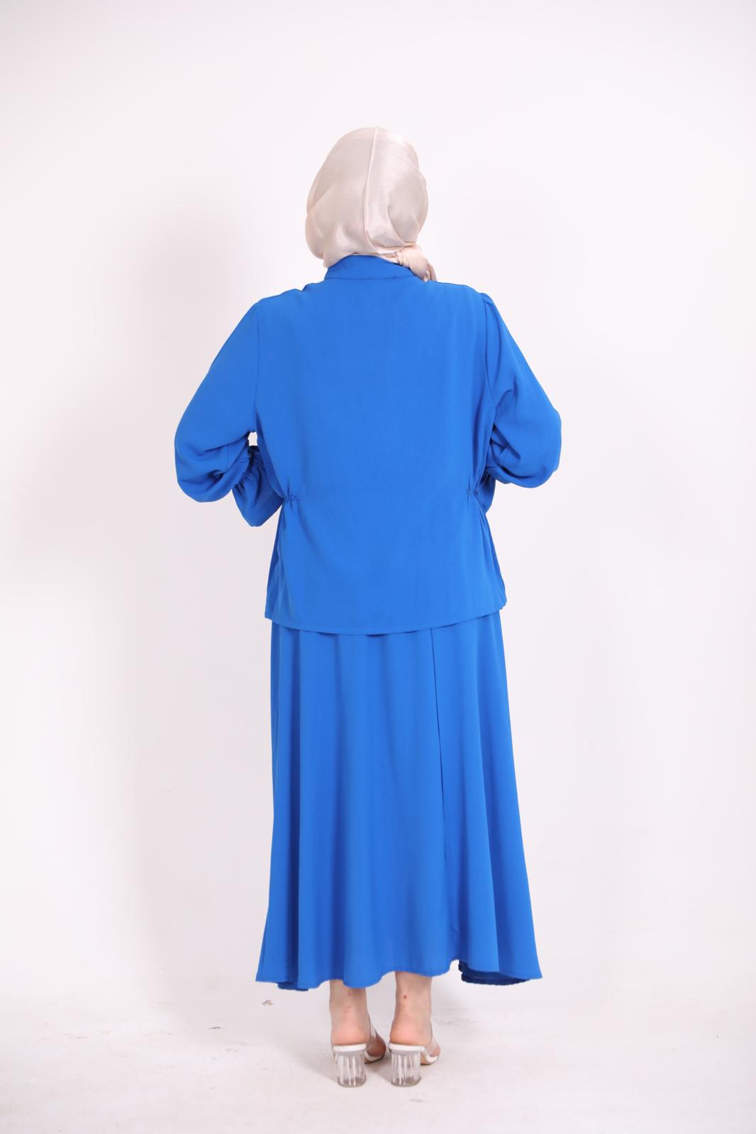 Blue Suit with Gathered Waist Skirt