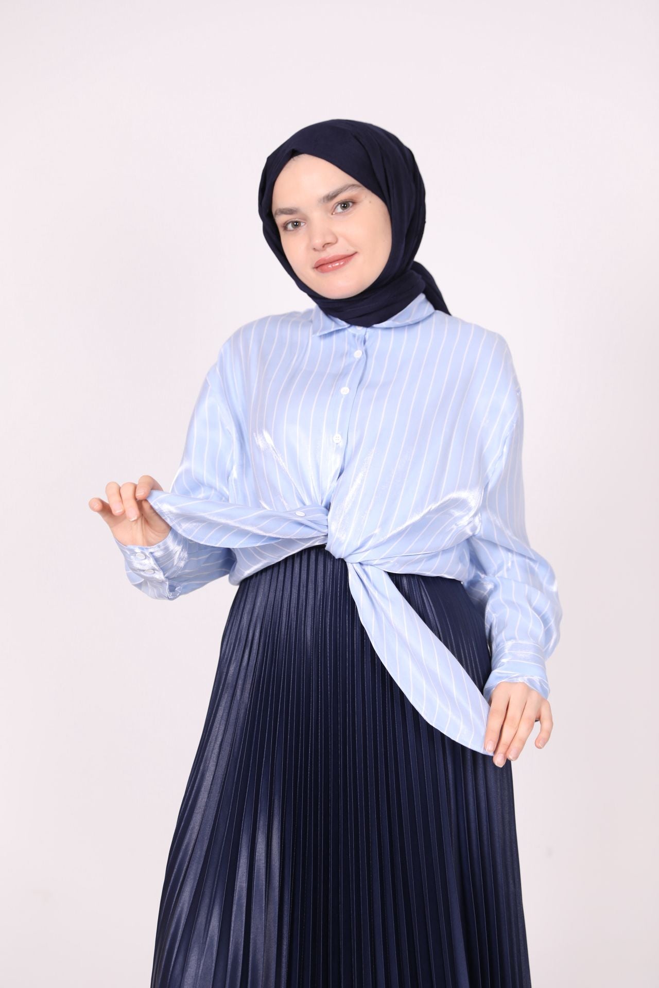 Striped Satin Shirt Blue