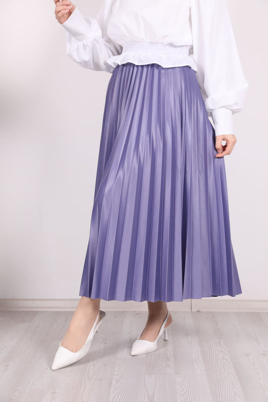 Leather Look Pleated Skirt Lilac