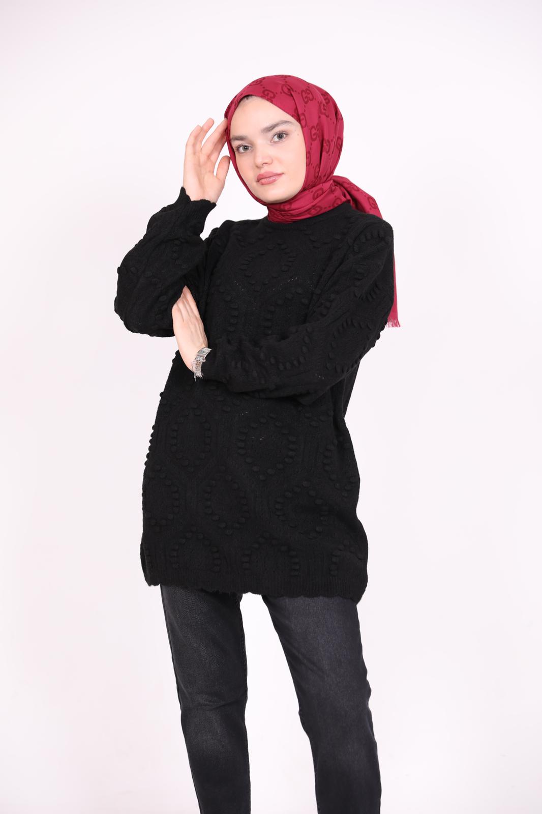 Embossed Patterned Araboy Sweater Black