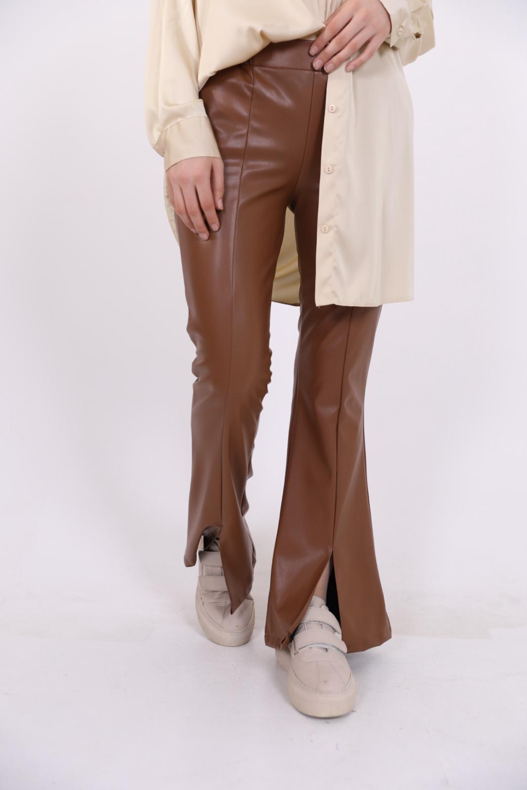 Slit Leather Spanish Trousers Brown