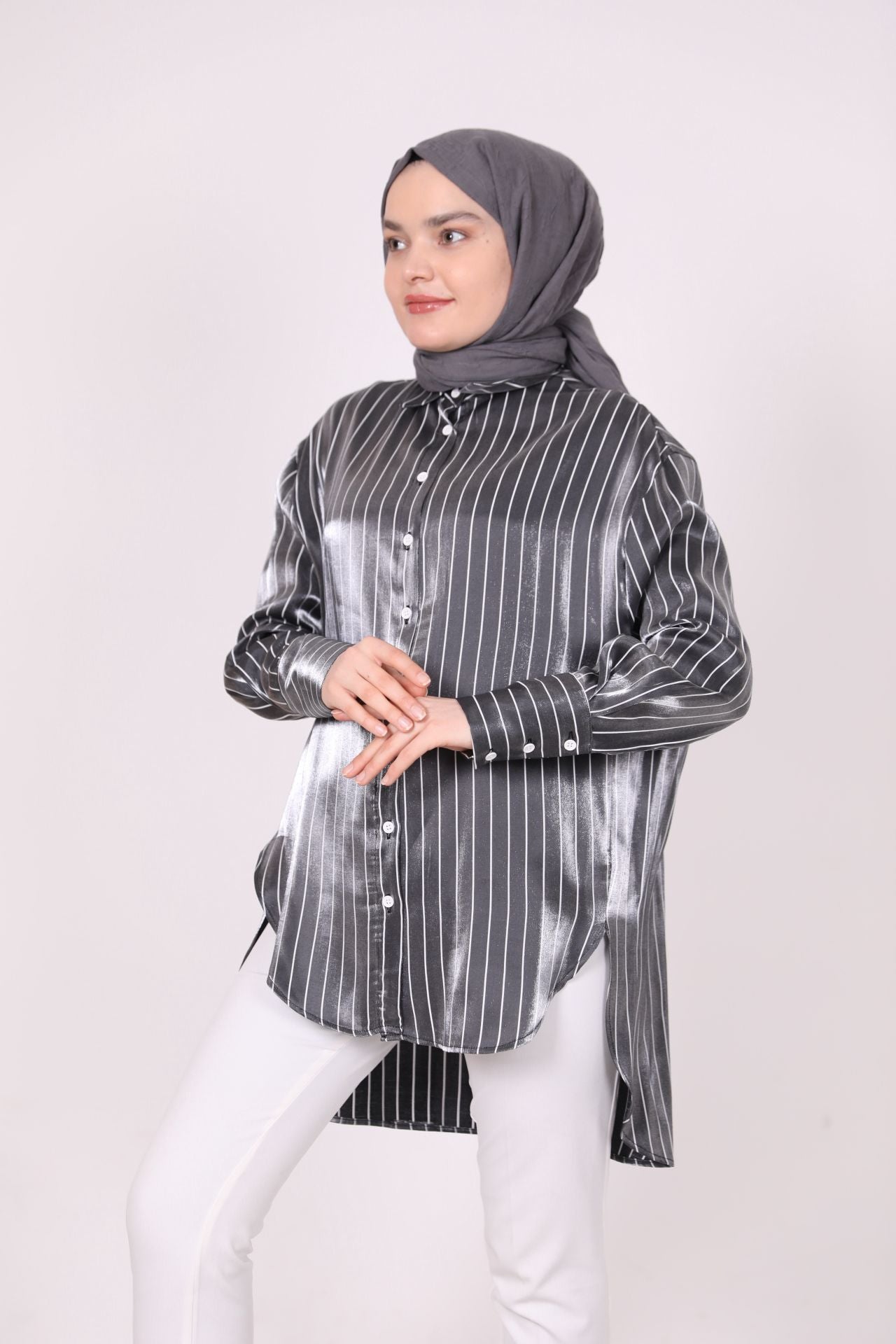 Striped Satin Shirt Black