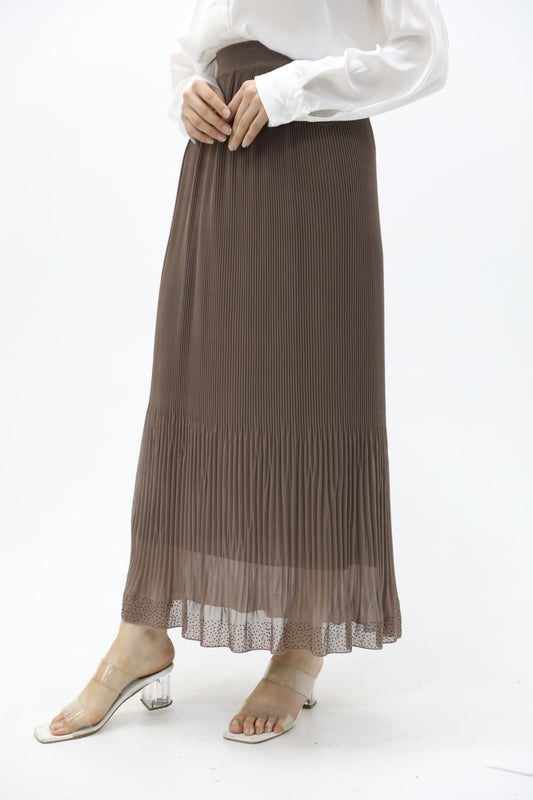 Closely Pleated Chiffon Skirt Brown