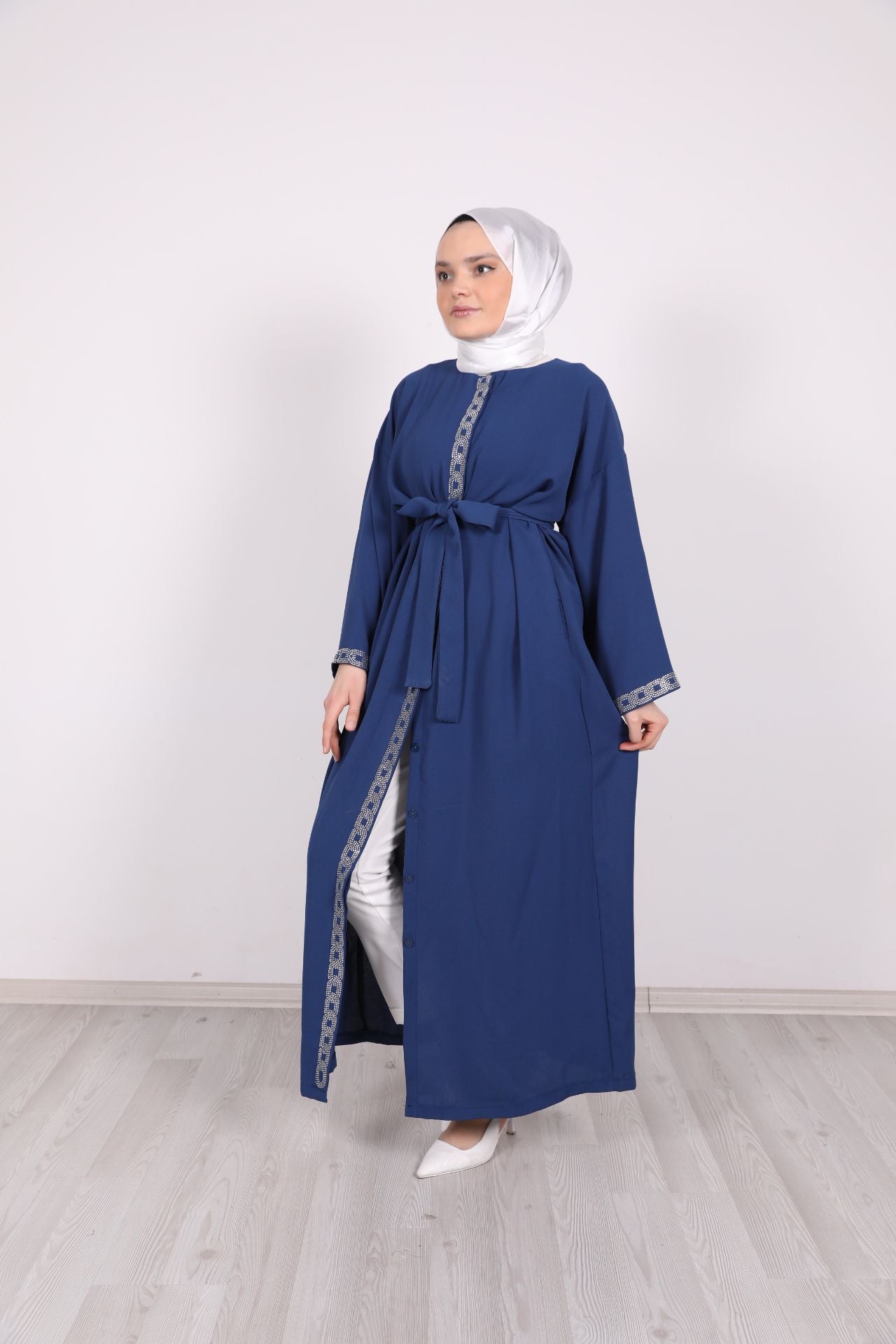 Taş İşlemeli Abaya Mavi