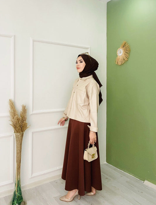 Short Leather Jacket Beige