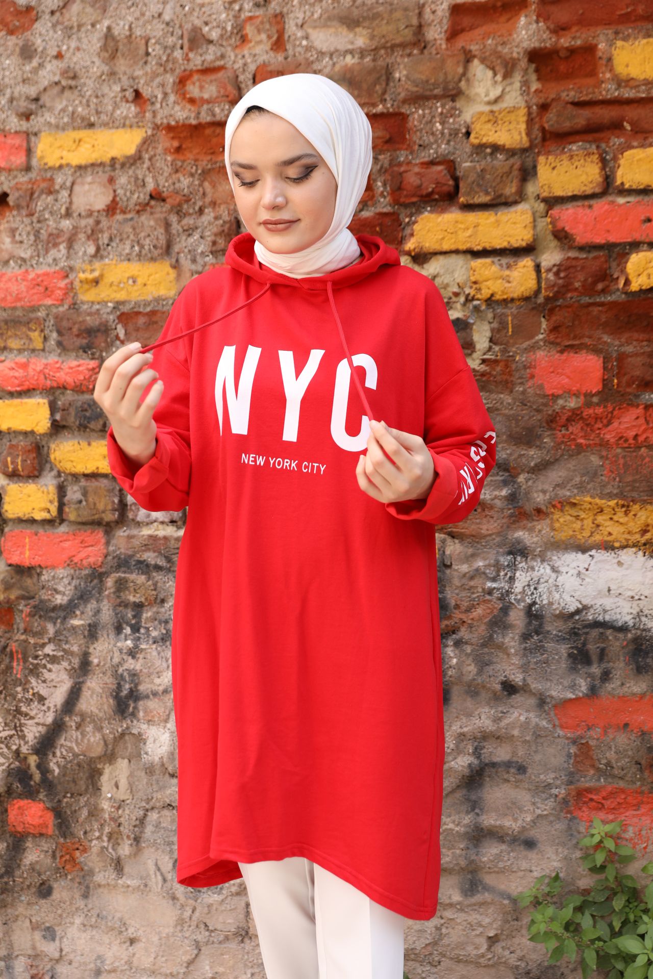 Nyc Printed Long Sweat Red