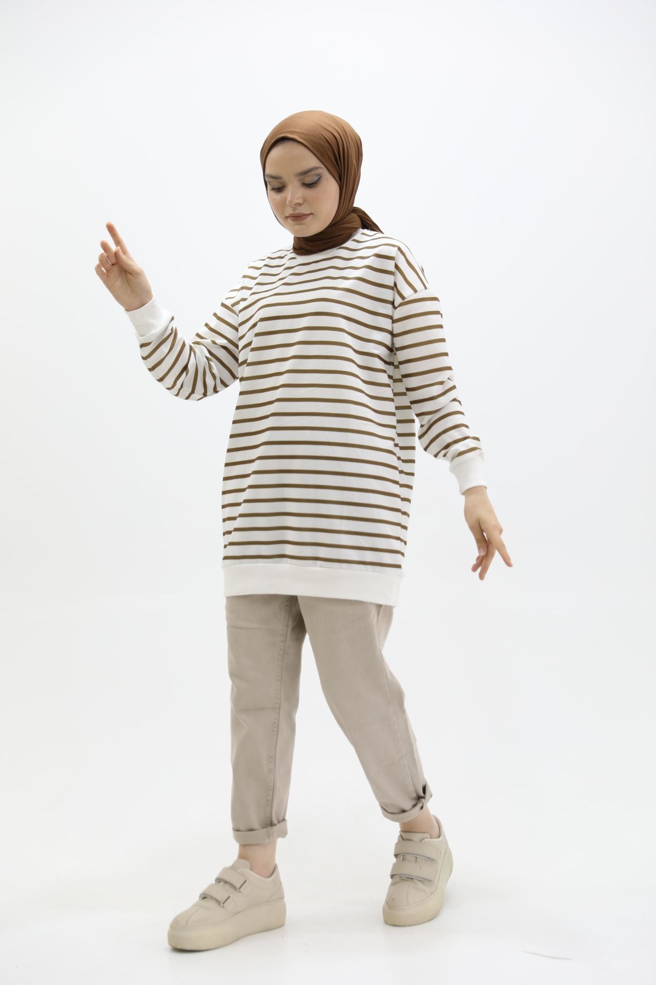 Ribbed Striped Sweat Brown