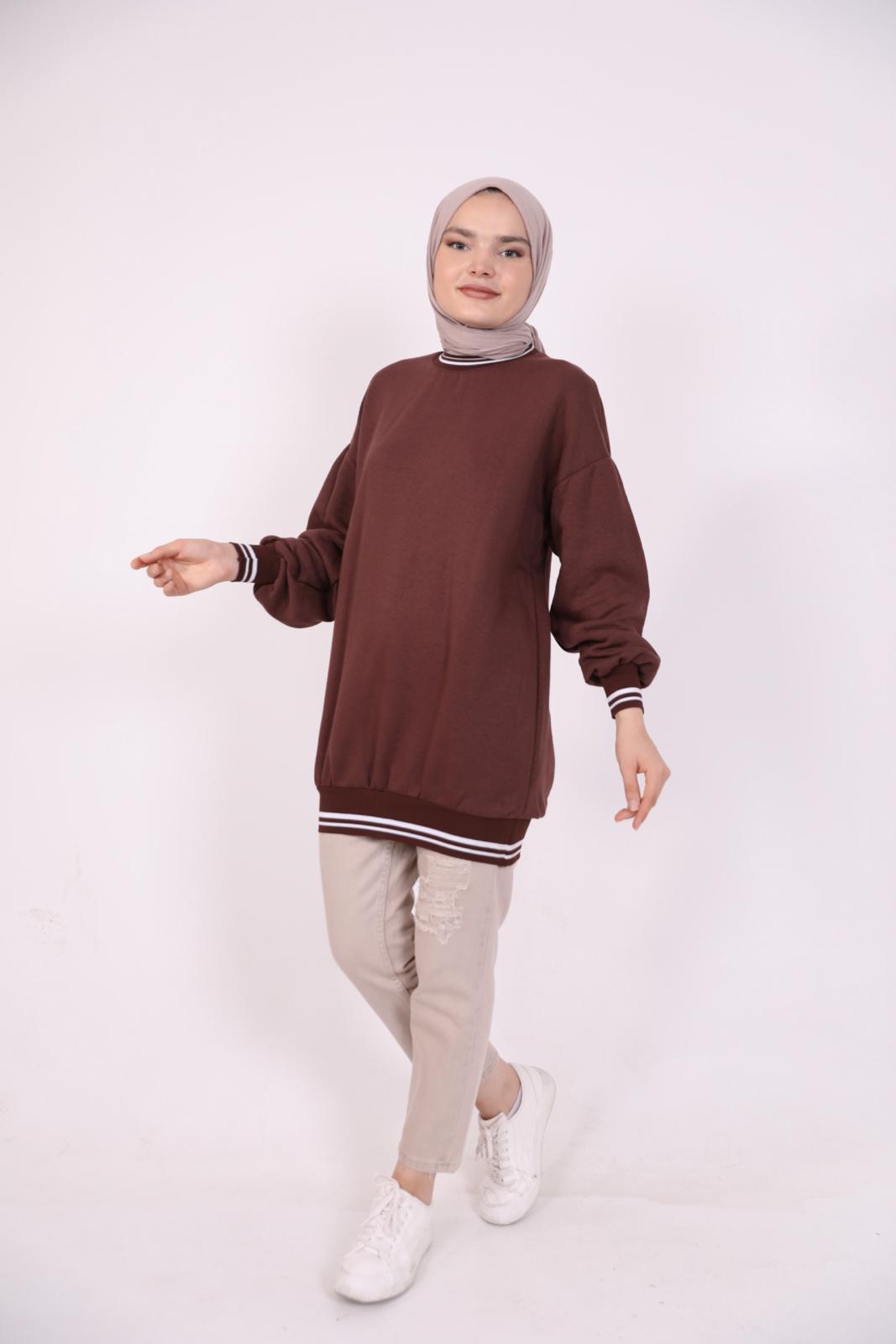 Three Thread Sweat Brown with Stripes on Sleeves and Skirt