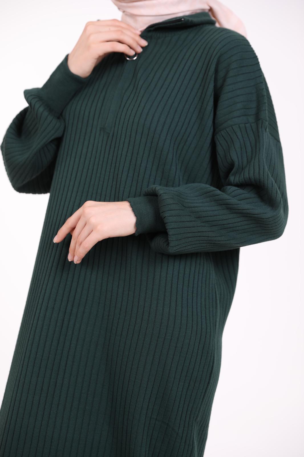 Zippered Collar Knitwear Dress Green